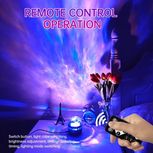 Projetor de Céu Estrelado com Controle Remoto, Som Ativo e 7 Modos – Luzes de Festa e Decoração para Quarto e Natal com Conexão USB 5V