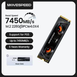 Movespeed 7450 mb/s ssd nvme m2 4tb 2tb 1tb unidade de estado sólido interna m.2 2280 pcie4.0 disco rígido para ps5 pc diy computador de jogos - Image 1