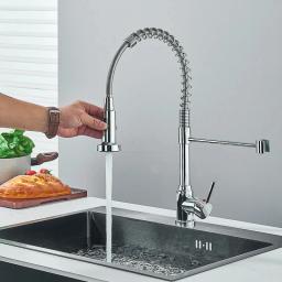 Spring Pull Down Kitchen Faucets, Stream Spray Head, Torneira de água quente e fria, Rotação de aço inoxidável, Mixer Tap Crane, Novo - Image 4