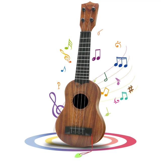 Guitarra Ukulele Infantil com Picareta - Instrumento Musical Educativo para Crianças, 4 Cordas, 17"