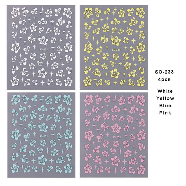Conjunto de 4 Adesivos de Hibisco e Estrela para Unhas - Decalques Y2K e Suprimentos de Arte para Manicure DIY