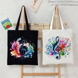 Bolsas femininas notação musical bolsa de lona engraçado aquarela música nota bolsa de ombro para adolescente design de moda bolsa lateral para senhoras - Image 1