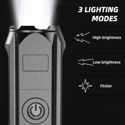 Lanterna LED Recarregável USB de Alta Potência, Tocha Portátil, Zoomable Camping Light, 3 Modos de Iluminação, Use Alta Resistência, Material ABS - Image 3