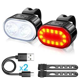 Luz de bicicleta recarregável com lanterna LED, Lâmpada de bicicleta, Iluminação frontal e traseira, Acessórios Mountain Bike - Image 1