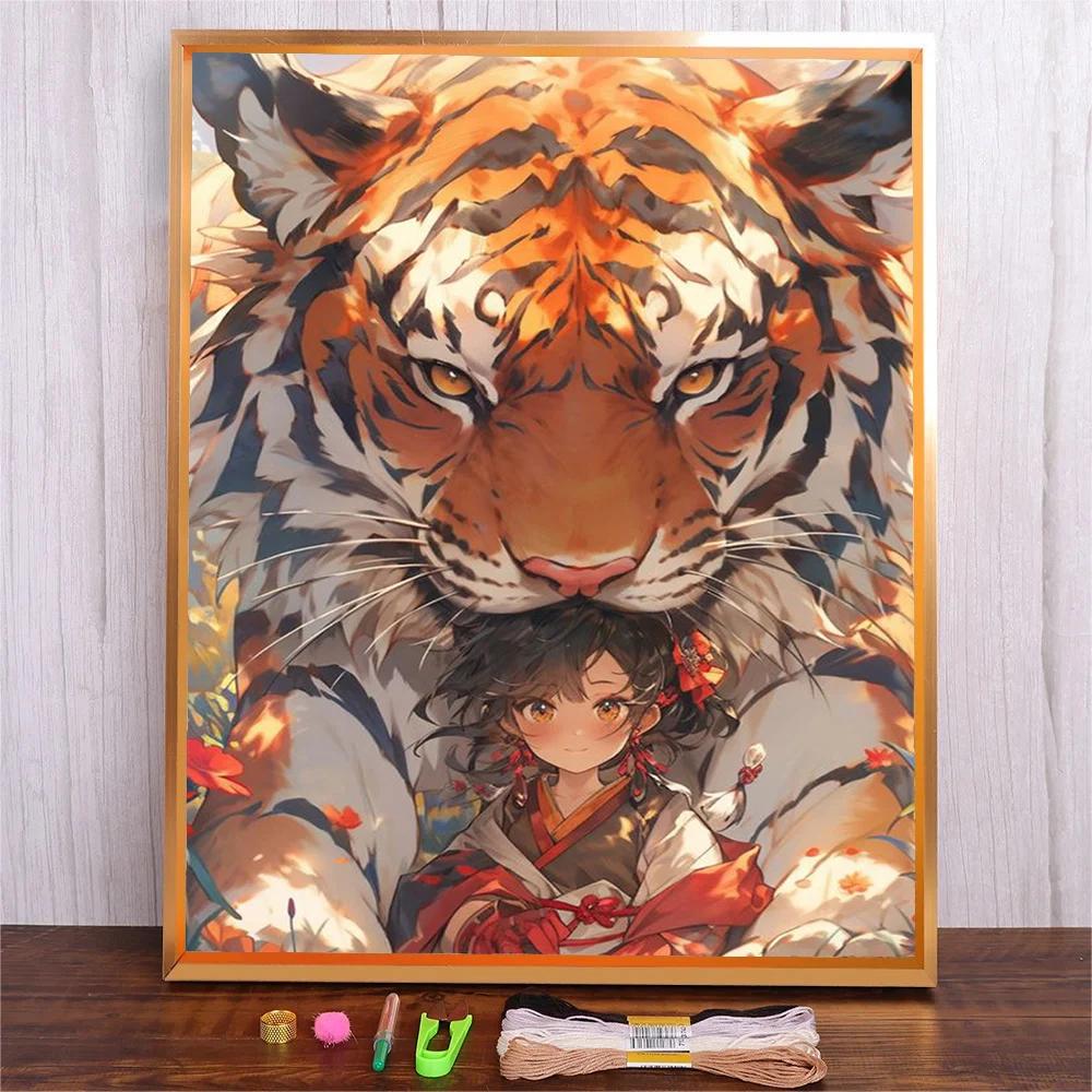 Bordados Cross Stitch Pack Kit DIY, Cartoon Tigre, Bordados à Mão, Impressões de Animais, Decoração para Casa, Moda, Bordado, 11CT, 14CT - Image 1