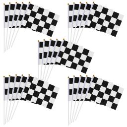 Hand Held Racing Pennant Banner, Bandeira quadriculada em varas, preto e branco, 8 2x5 5 Polegada, 25pcs - Image 1