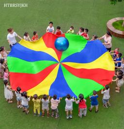 Arco-íris paraquedas crianças ao ar livre acampamento atividade salto-saco ballute trabalho em equipe cooperativa jogar festa de brinquedo jogos playground criança esporte - Image 4