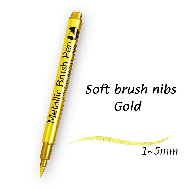 1/2 pçs escova canetas marcadoras metálicas ouro prata marcadores de arte permanente artesanato scrapbooking pintura papelaria material escolar - Image 1