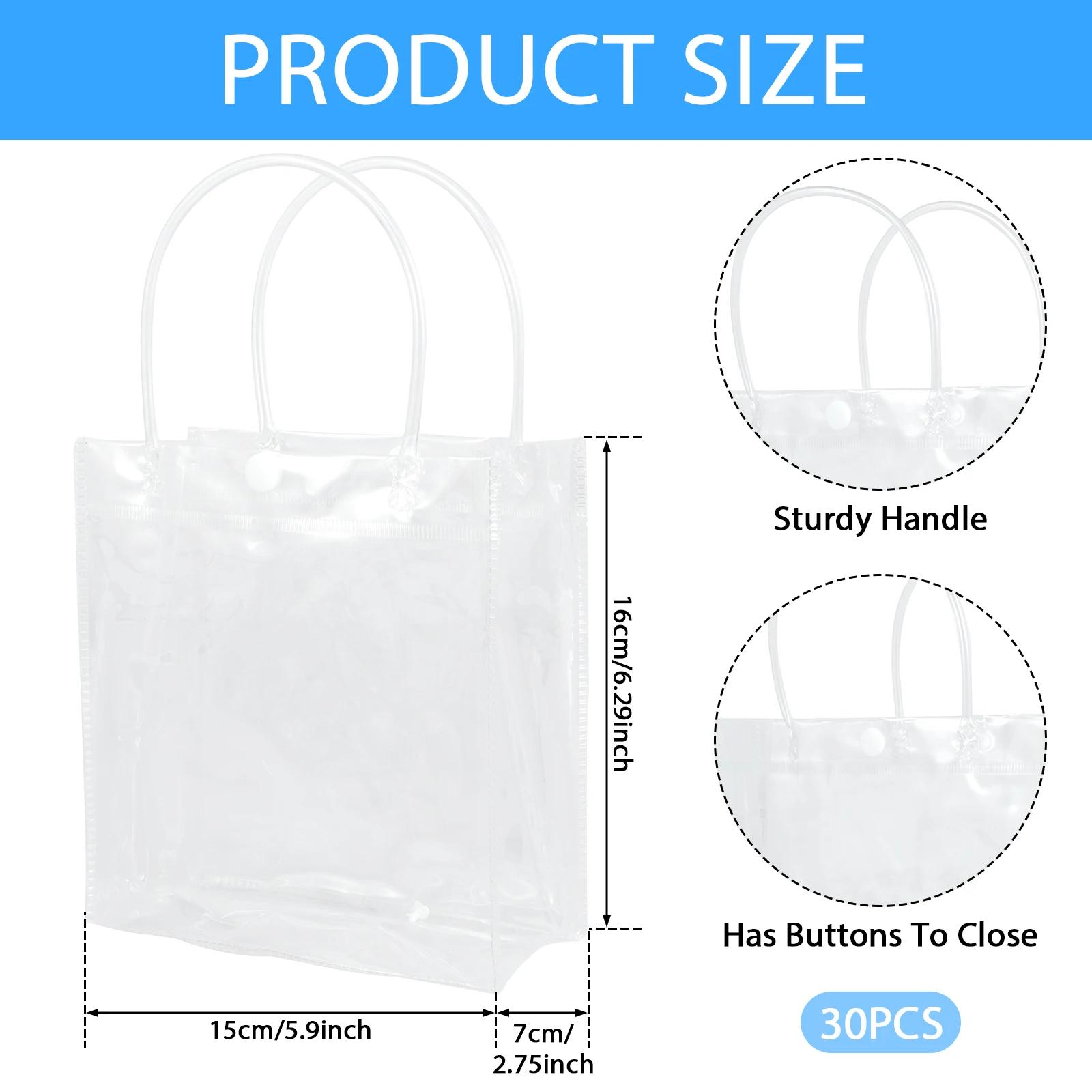 Sacos transparentes reutilizáveis do presente com punho e botão, Sacos claros do presente, Sacolas do envoltório do PVC, Médio pequeno, 20 30Pcs - Image 1