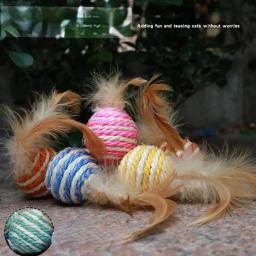 Brinquedos para gatos de estimação sisal pena bola gato scratch bola brinquedos suprimentos para animais de estimação cor aleatória игрушки для jutшек - Image 2