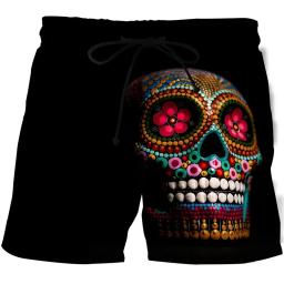 Homens 3D flor crânio estampa calções de praia, shorts de verão, esportes ginásio sunga, maiô seco rápido, calças homme - Image 2