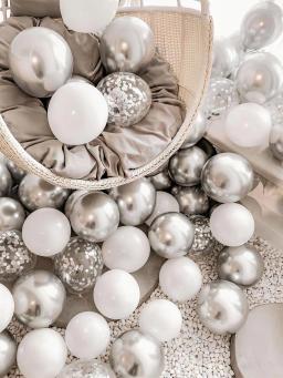 Látex balão conjunto adequado para festas de aniversário e cerimônia de casamento, metal, prata, glitter, prata, branco, 10 ", 30pcs - Image 1