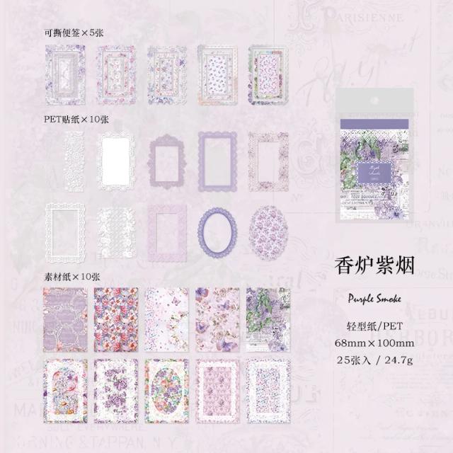 Kit de Adesivos Vintage para Scrapbooking com 25 Peças - Papel Adesivo com Fundo de Renda para Colagem em Álbum e Diário DIY