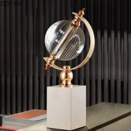 Banhado a ouro globo forma bola de cristal estátua base de mármore artesanato escultura decoração de mesa ornamentos sala estética decoração arte - Image 5