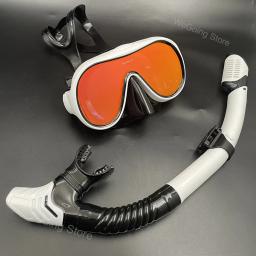 Equipamento de máscara de natação para adultos, lente grande de vidro temperado, óculos de mergulho espelhado, parte superior seca, tubo de snorkling, novo - Image 1
