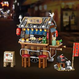 Mini City Street View Arquitetura Modelo Paisagem, Brinquedo Criativo de Blocos Dobráveis, Takoyaki Shop, Cafetaria, Presente de Natal - Image 2