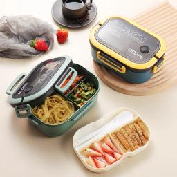 Lancheira de camada dupla única, compartimento portátil, caixa de comida de frutas, micro-ondas, lancheira com garfo e colher, piquenique, caixa fresca - Image 1