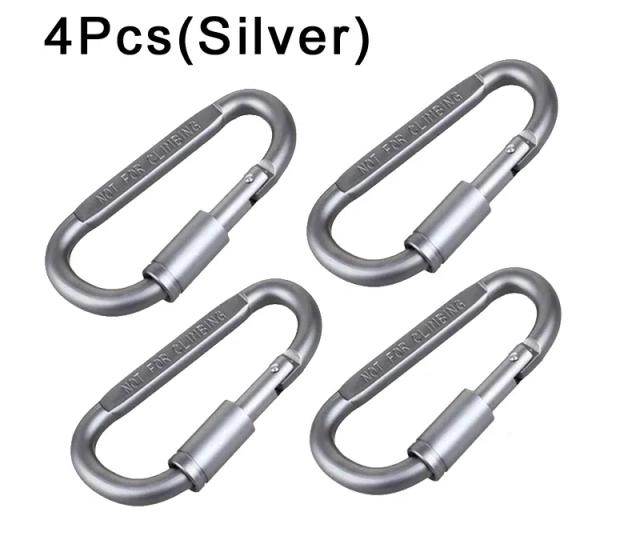 Conjunto de 4 Fivelas de Escalada Tipo D de 8cm em Alumínio para Mochila e Equipamentos de Aventura