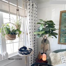 Grande macrame gato rede pendurado balanço gato cão filhote de cachorro cama cesta casa pet gato acessórios brinquedo com corda sisal bola pena - Image 6