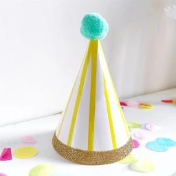 1 pçs papel cone chapéus de aniversário fantasiar-se meninas meninos primeira festa de aniversário colorido listrado chapéu decorações de festa adulto crianças - Image 2