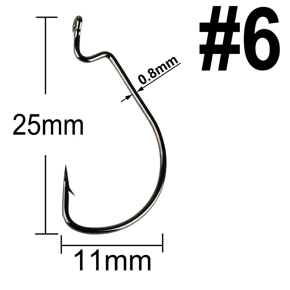 100 pçs ampla lacuna worm ganchos de pesca gabarito manivela grande baixo gancho preto aço alto carbono manivela farpado gancho para isca de pesca macia - Image 1