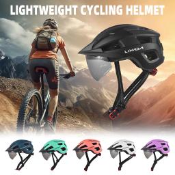 Lixada-Capacete de bicicleta com pára-brisa e viseira solar, Luz traseira recarregável, Capacete de bicicleta ajustável para segurança e proteção - Image 6