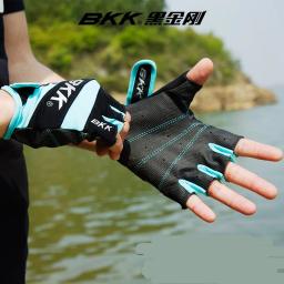 Bkk luvas de pesca para homens metade dedos ao ar livre de água doce spinning pesca respirável anti-derrapante luvas usadas em quatro estações - Image 2