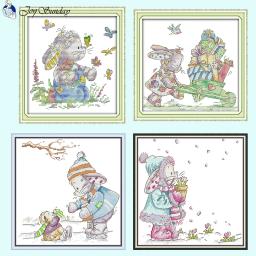 Kit Bordado Ponto Cruz para Crianças, Série Patch Rabbit, Impresso em Canvas, Padrões de Animais DIY Cartoon, Artesanato De Costura, 14ct, 16ct, 11ct - Image 1