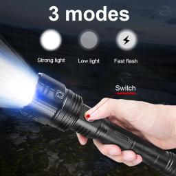 Lanternas LED de alta potência, Lanterna Recarregável com Carregamento USB, Tocha Poderosa, Luz de Trabalho, 1500m, 500W, 600W - Image 4