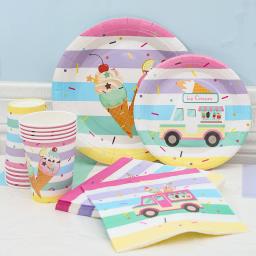 Verão Ice Cream Theme Party Talheres descartáveis Placas de papel Copos Festa de aniversário de casamento Decoração Baby Shower Talheres Suprimentos - Image 2