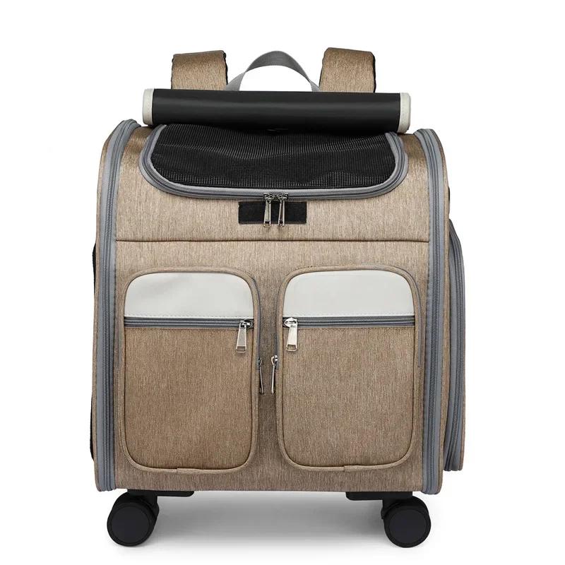 Pet Trolley Mochila com Roda Universal, grande espaço, bolsa para cães, pequeno animal transportador, haste dobrável - Image 1
