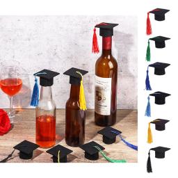 10 pçs mini chapéu de formatura boné de doutorado com borla cupcake garrafa topper decoração festa de formatura flores bolo presente decoração - Image 6
