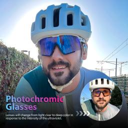 Kapvoe dourado fotocromático ciclismo óculos de sol para homem correndo esportes ao ar livre bicicleta mtb óculos - Image 4
