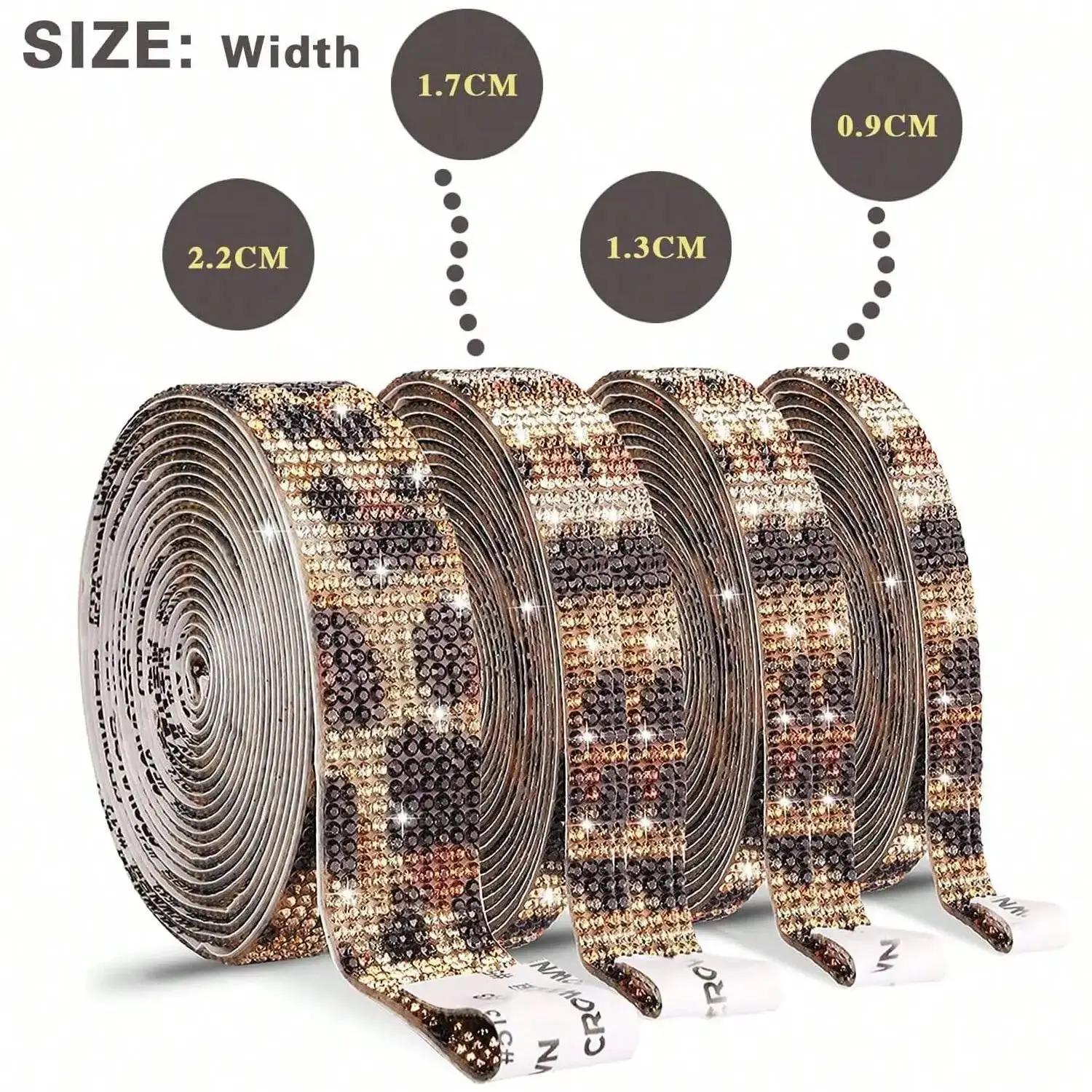 Rhinestone auto-adesivo e Diamond Bling Ribbon, adesivo de cristal, envoltório para artesanato, rolo de fita Jewel, leopardo, 1 pc - Image 1