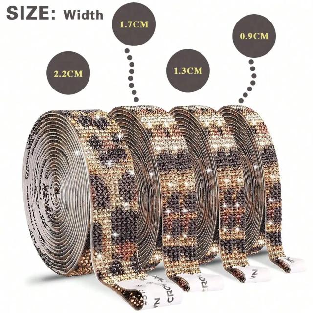 Fita de Rhinestone Auto-Adesiva com Design de Leopardo para Artesanato - Rolo de 1 PC com Cristais Brilhantes