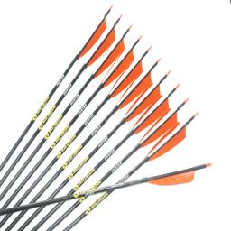 12 pçs 100% puro seta de carbono spine300 340 400 500 id6.2mm 5 "turquia flexching 100gr ponta campo tradicional arco e flecha - Image 3
