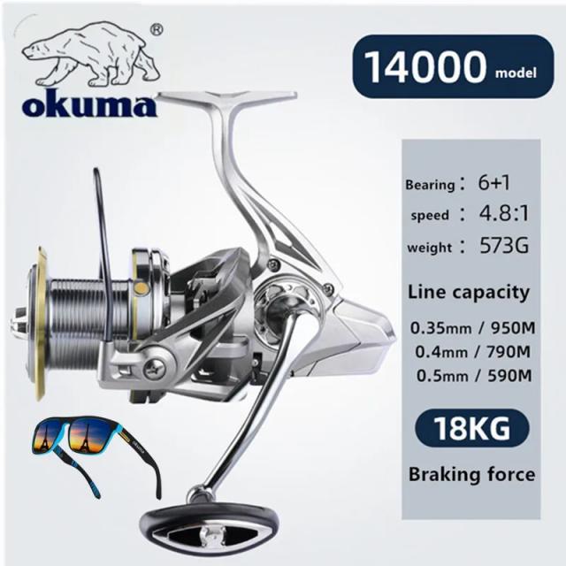 Okuma Carretilha de Pesca Giratório 8000-14000 Arrasto Máximo 20kg Água Salgada e Doce