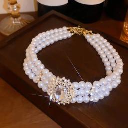 Gargantilha de pérolas frisadas para mulheres, strass cristal, oval, colares de várias camadas, encantos elegantes, joias nobres, temperamento - Image 1