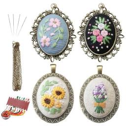 Bordado Kit Colar Pingente com Fio De Agulha, Padrões De Flores, DIY Arte Artesanato, Camisola Decoração - Image 1