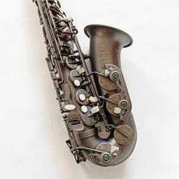Novo japão retro eb saxofone alto único preto fosco niquelado esculpida superfície e plana instrumento sax com caso - Image 2