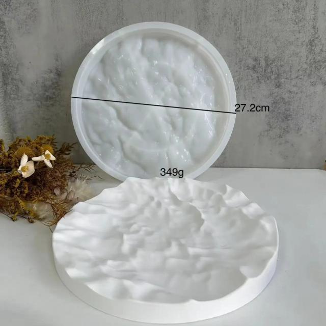 Molde de Silicone para Grande Bandeja Redonda com Design Irregular em Ondas do Oceano e Detalhes Florais