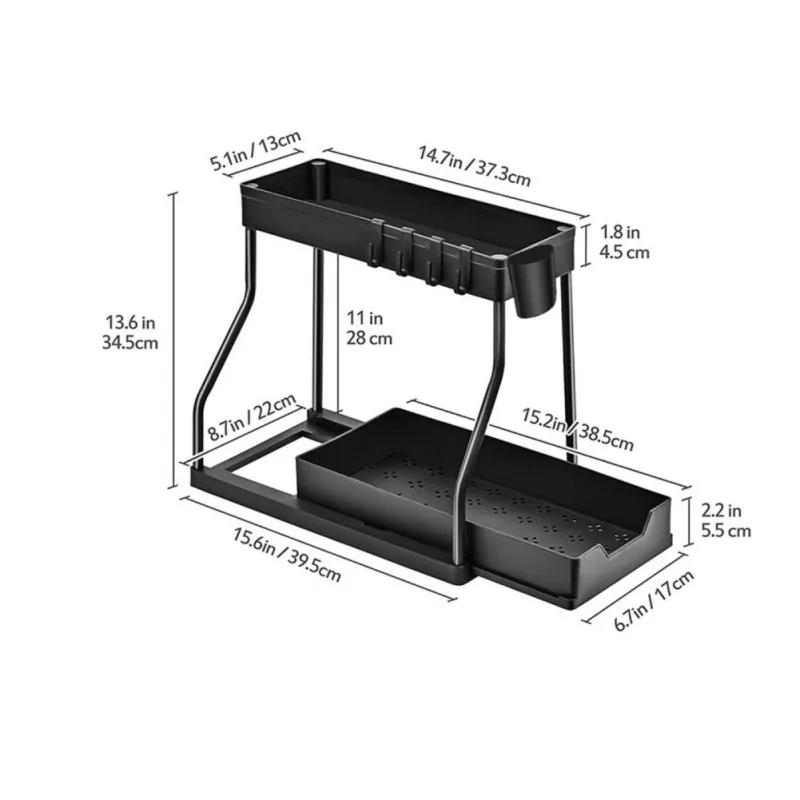 Sob Pia Organizador De Armazenamento com Deslizante Gaveta, Multipurpose Rack, Banheiro e Cozinha Armário, 2 Tiers - Image 1