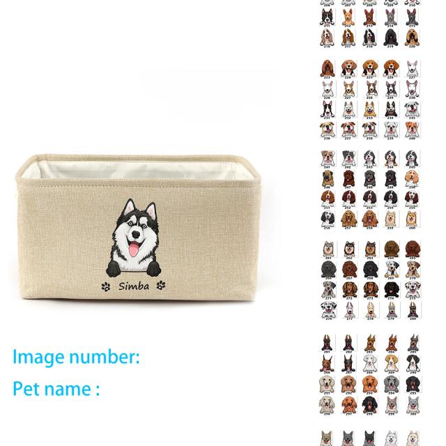 Caixa Organizadora Personalizada para Animais, Cesta para Brinquedos de Cachorro com Imagem de Gato, Nome e Acessórios para Roupas