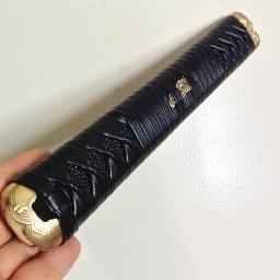 Espada Samurai de Couro Preto, Menuki Latão + Fuchi + Cabo Kashira, Katana Japonesa, Acessórios Wakizashi e Tanto, 26cm - Image 4