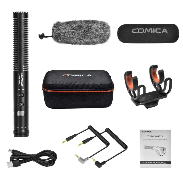 Microfone Profissional Super Cardioide CVM-VM20 para Smartphone e Câmera DSLR com Montagem de Choque