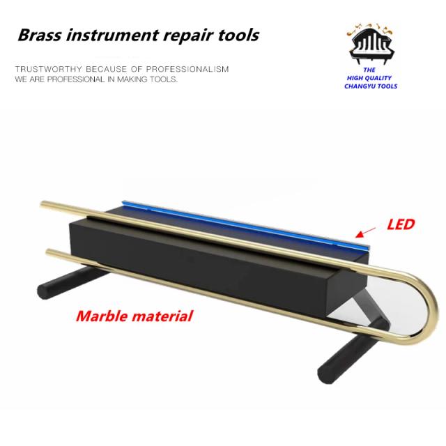 Ferramentas de Reparo e Teste para Instrumentos de Latão: Plataforma de Mármore, Endireitador de Trombone e Detecção de Braço