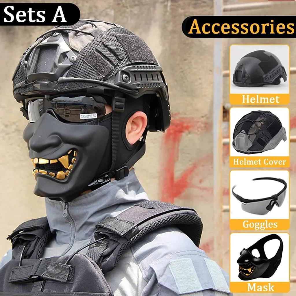 Equipamento de proteção pesado Paintball Conjuntos de capacete tático Equipamento ao ar livre, Headset militar, Binóculos e óculos, Conjunto completo - Image 1