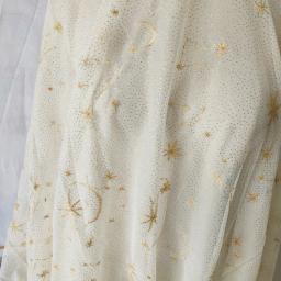 1 metro/lote qualidade fio de ouro bordado gaze tecido estrela lua bordado vestido janela tela sofá colocação material sc428 - Image 1