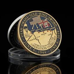 Moeda de Desafio Banhada a Ouro e Prata, 75 ° Aniversário da Segunda Guerra Mundial, França Dia D Normandia, 1999 4.6.6 - Image 1