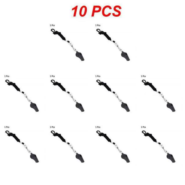 Apito Profissional ABS Preto com Cordão para Esportes ao Ar Livre, Camping, Caminhadas e Treinamento - Disponível em 1 a 10 Unidades